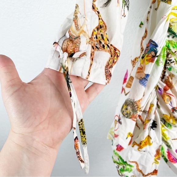 Rhode Piper Safari Animal Print Cotton V-Neck Mini Dress White Medium Casual - Picture 6 of 8